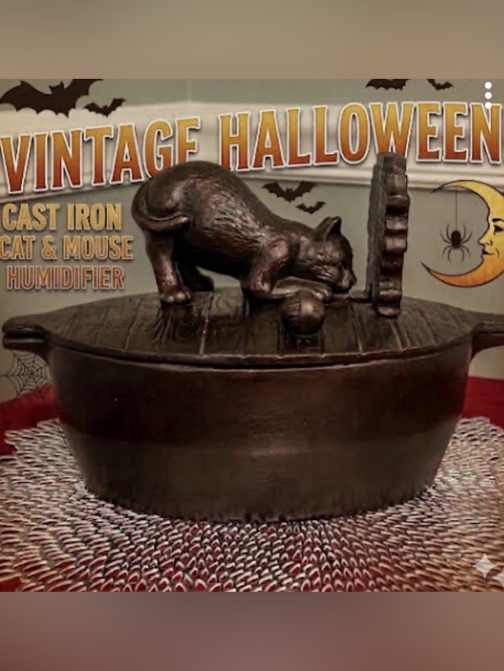 🌸 Vintage Cast Iron Cat & Yarn Humidifier- Black - Picture 1 of 5